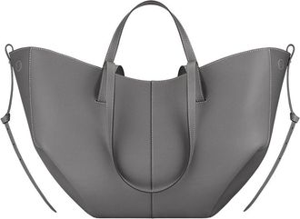 Generic Genuine Leather Womens Tote Bag - Large Capacity Barrel-shaped Commuter Shoulder Bag (Silver gray large [with label])