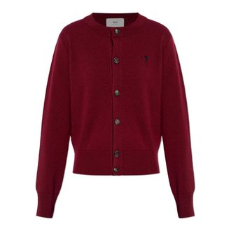 Ami Cardigans, female, Red, Size: XS Wool cardigan with logo