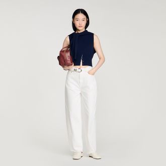 Sandro Cropped stripy wool-cashmere jumper