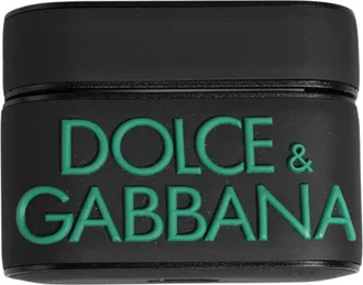 Dolce & Gabbana Black Pvc Embossed Logo Flip Holder Women Airpods Case Tin Polycarbonate Accessory