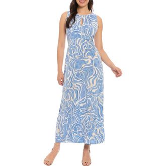 London Times Keyhole Sleeveless Maxi Dress in Ivory/Allure Blue at Nordstrom Rack, Size 14