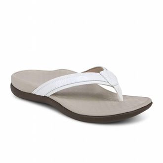 Vionic Womens Tide Orthotic Flip-Flops In White Patent Webbing