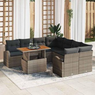 vidaXL Conjunto De Sof&aacute; De Jard&iacute;n 9 Pcs Gris Polirat&aacute;n Vidaxl