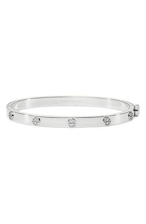 Tory Burch Thin Icon Hinge Bracelet in Tory Silver at Nordstrom, Size Medium