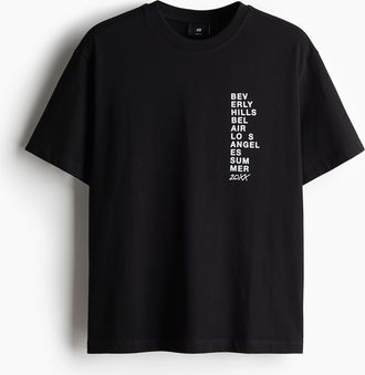 H&M Bedrucktes T-Shirt in Loose Fit - Schwarz/Beverly Hills