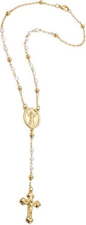 The M Jewelers NY The Pearl Rosary Cross Pendant Necklace in Gold at Nordstrom