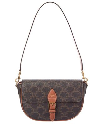 Celine Celine Folco Triomphe Coated Canvas & Leather Shoulder Bag