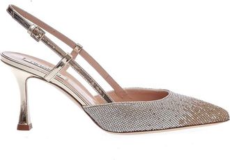 Ninalilou Zilver en Goud Strass Slingback Hakken - Dames - Pumps - Veelkleurig - 36 1/2 EU - Leer - Schoenen