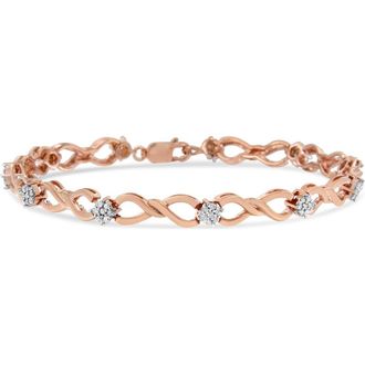 House of Brilliance 10K Rose Gold 1/2 cttw Diamond Cluster and Infinity Weave Link Bracelet in Pink at Nordstrom