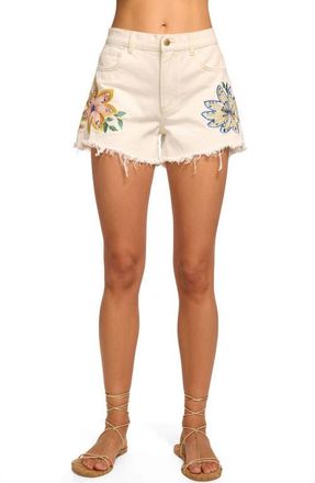 Ramy Brook Floral Embroidery Denim Cutoff Shorts in White Embroidered at Nordstrom, Size 24