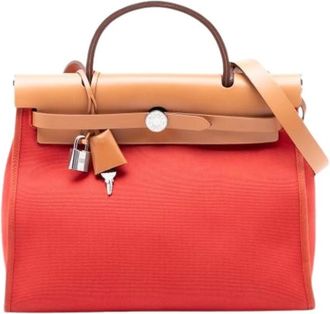 Herm&egrave;s Pre-owned Handbags, female, Orange, Size: ONE SIZE Pre-owned Canvas Shoulder Bag