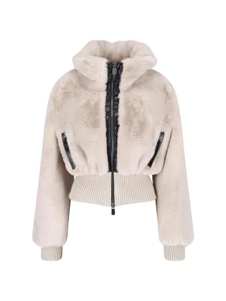 Pinko Beige Faux Fur Bagels Bomber Jacket