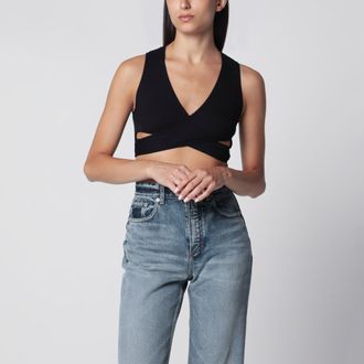 Alaia Top incrociato nero in misto cotone