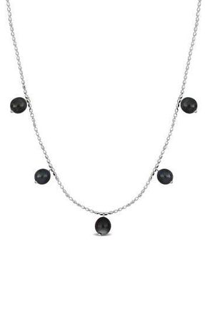 Delmar Sterling Silver Cultured Black Tahitian Pearl Charm Necklace at Nordstrom Rack