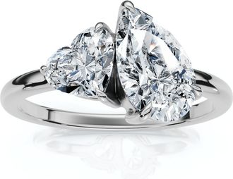 Pompeii3 1 1/2Ct Heart & Pear Two Stone Toi et Moi Diamond Ring 14k Gold or Pt Lab Grown