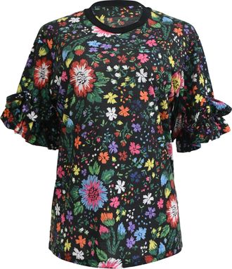 Victoria Beckham Floral-Printed Printed Ruffle T-Shirt in Multicolor Cotton