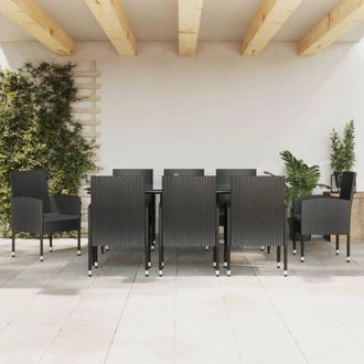 vidaXL Juego De Comedor De Jard&iacute;n 9 Pzas Rat&aacute;n Sint&eacute;tico Y Acero Negro Vidaxl