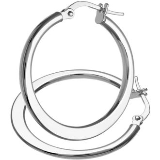 Diamant L'éternel Klassieke platte Creoolse oorbellen van 9 karaat witgoud met een diameter van 20 mm