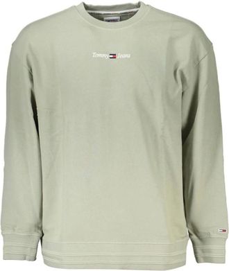 Tommy Hilfiger Hoodies & sweatvesten, Heren, Groen, L, Katoen, Groene Katoenen Trui, Geborduurd Logo