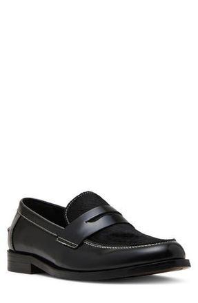 Steve Madden Natan Genuine Calf Hair Penny Loafer in Black Calf Hair at Nordstrom Rack, Size 10.5