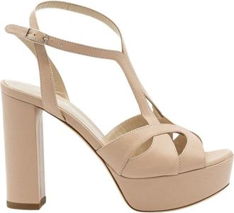 Lella Baldi Sandalo in pelle - Dames - Sandalen met hakken - Bruin - 35 EU - Leer - Schoenen