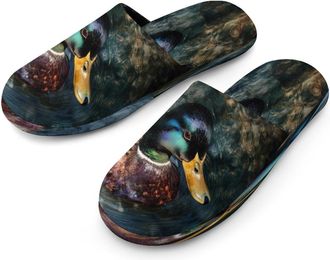 Generic Mallard Duck Swimming Mens Flannel Slipper Soft Comfy House Shoes Non Slip Winter Warm Indoor Outdoor Slippers