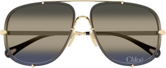 Chlo&eacute; Gold CH0348S Oversized Square Metal Sunglasses