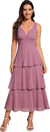 Ever-pretty Womens Dresses Sleeveless Tiered Hem V-Neck Chiffon Wedding Guest Dress Orchid 8UK