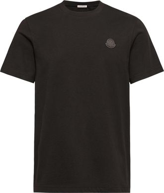 Moncler Moncler Double Leather Logo Cotton T-shirt, Men, Black, Size: 3xl