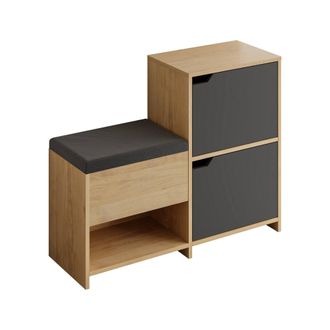 Dmora Zapatero Tokage, Mueble Para 12 Pares, 3 Compartimentos, 2 Puertas, 102x36x81h Cm Negro Antracita
