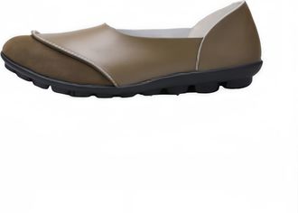 Generic Womens Cowhide Leather Loafers Flats Moccasins Slip-on Breathable Comfort Walking Shoes,Khaki,5.5 UK