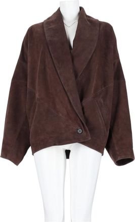 Co Brown Leather Shawl Collar Oversized Jacket