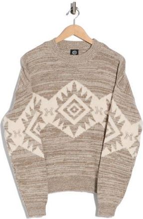 Bobeau Southwestern Crewneck Pullover Sweater in Taupe/Cream at Nordstrom Rack, Size X-Small