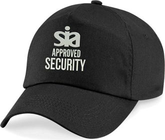 Generic Embroidered Sia Approved Security Orignal 5-Panel Baseball Cap, Security Staff Uniform Workwear Unisex Hat (Black)