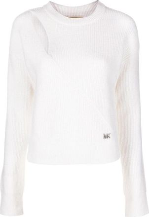 Michael Kors Wolmix trui met uitsnijding - Dames - Ronde hals truien - Wit - L - Wol - Truien & Vesten