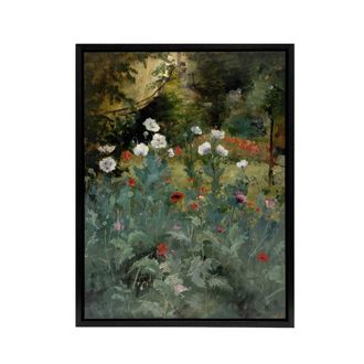 Artery8 Eliphalet Andrews Poppies Wildflower Painting Framed Canvas Art Print in Green | Size: W24 x H32