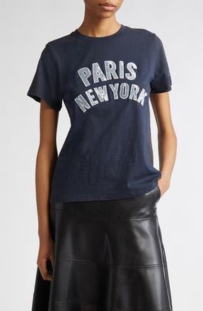 Cinq à Sept Paris New York Denim Appliqué T-Shirt in Navy at Nordstrom Rack, Size X-Small