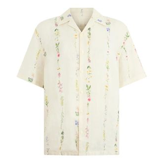 120% Lino 120% Lino, Short Sleeve Shirts, male, Beige, Size: M Floral Linen Shirt