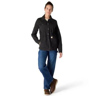 Carhartt Work in Progress Tencel Fiber Coat Womens Black Droptail Hem Button Front POSH070