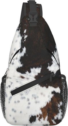 Generic Full Framed Spotted White Brown Cow Skin Texture Chest Bag Anti Theft Shoulder Bag Lightweight Sling Backpack For Casual Women Men