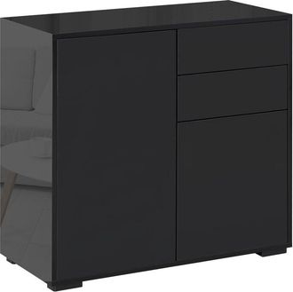 HOMCOM Homcom - High Gloss Push-Open Side Cabinet with 2 Drawer, 2 Door Cabinet for Home Office Black