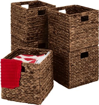 Best Choice Products 12x12in Hyacinth Baskets, Set of 5 Multipurpose Collapsible Organizers w/ Inserts