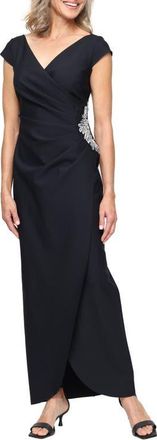 Alex Evenings Ruched Beaded Gown in Black at Nordstrom, Size 10P