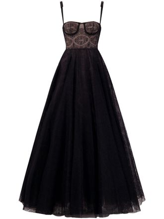 Giambattista Valli flared Chantilly-lace gown - Black