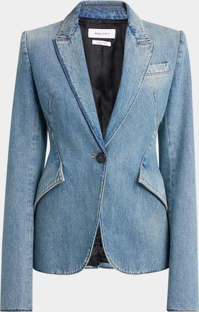 Alexander McQueen Light-Wash Denim Single-Breasted Blazer