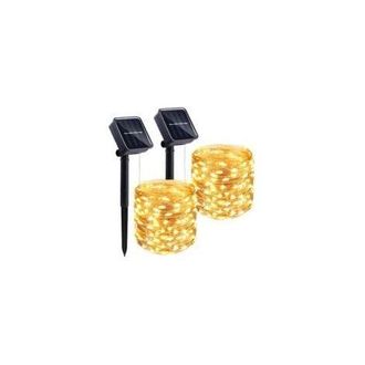 OEM Guirnalda De Luces Solares Para Exteriores, 2 X 22 M, 200 Luces, 8 Funciones, Led, Impermeable, Luz Blanca C&aacute;lida, Ideal Para Jard&iacute;n, Patio, Fiesta Fa
