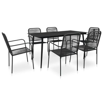 Berkfield Home 7 Piece Outdoor Dining Set Cotton Rope & Steel Black