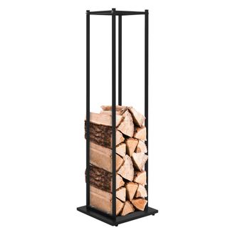 ML Design Estanteria Met&aacute;lica Para Le&ntilde;a 33 X 33 X 115 Cm Soporte Organizador De Madera Para Interior O Exterior, Le&ntilde;ero Negro Moderno Junto A Chimenea / Fogata 