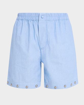 Valentino Garavani Men & apos;s Studded Chambray Stretch Shorts