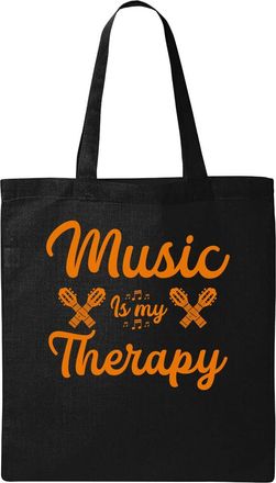 Generic Music Is My Therapy Guitar Logo Natural Ecological Cotton Tote Bag Black